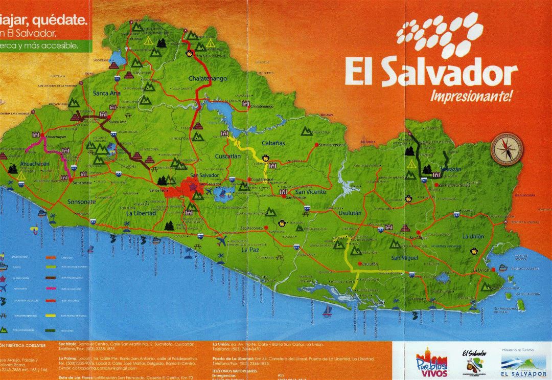 Большая детальная туристическая карта Сальвадора