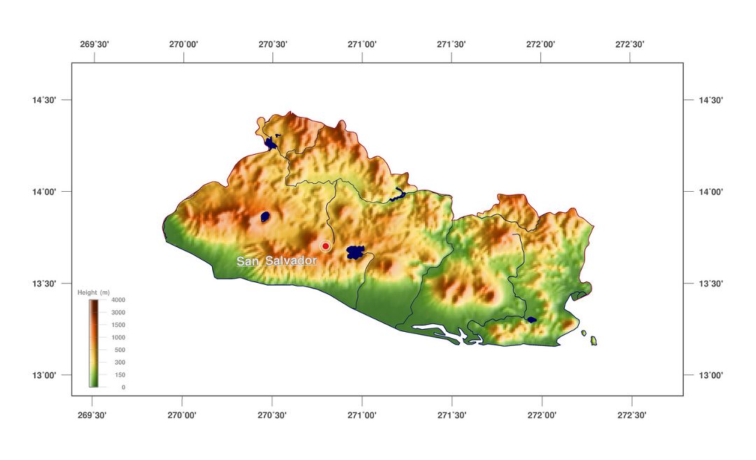 Большая карта высот Сальвадора