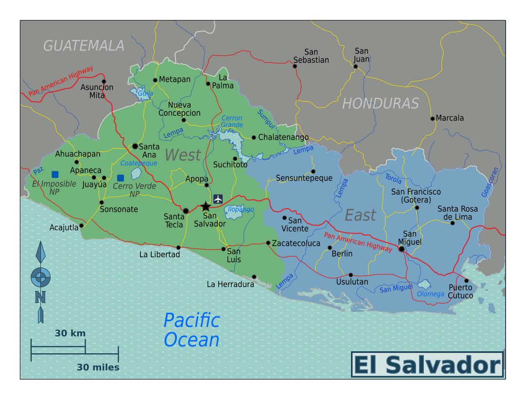Большая карта регионов Сальвадора