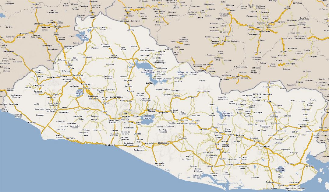 Большая карта дорог Сальвадора со всеми городами
