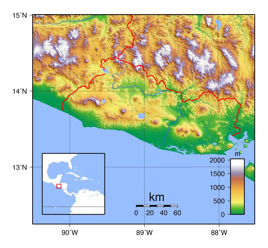 Большая топографическая карта Сальвадора