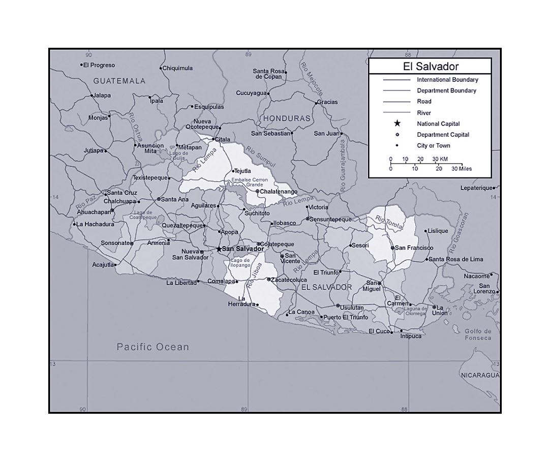 Политическая и административная карта Сальвадора с другими пометками