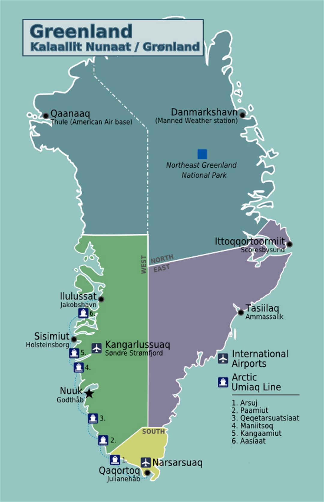 Детальная карта регионов Гренландии