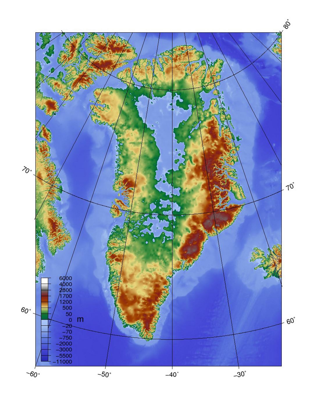 Детальная топографическая карта Гренландии