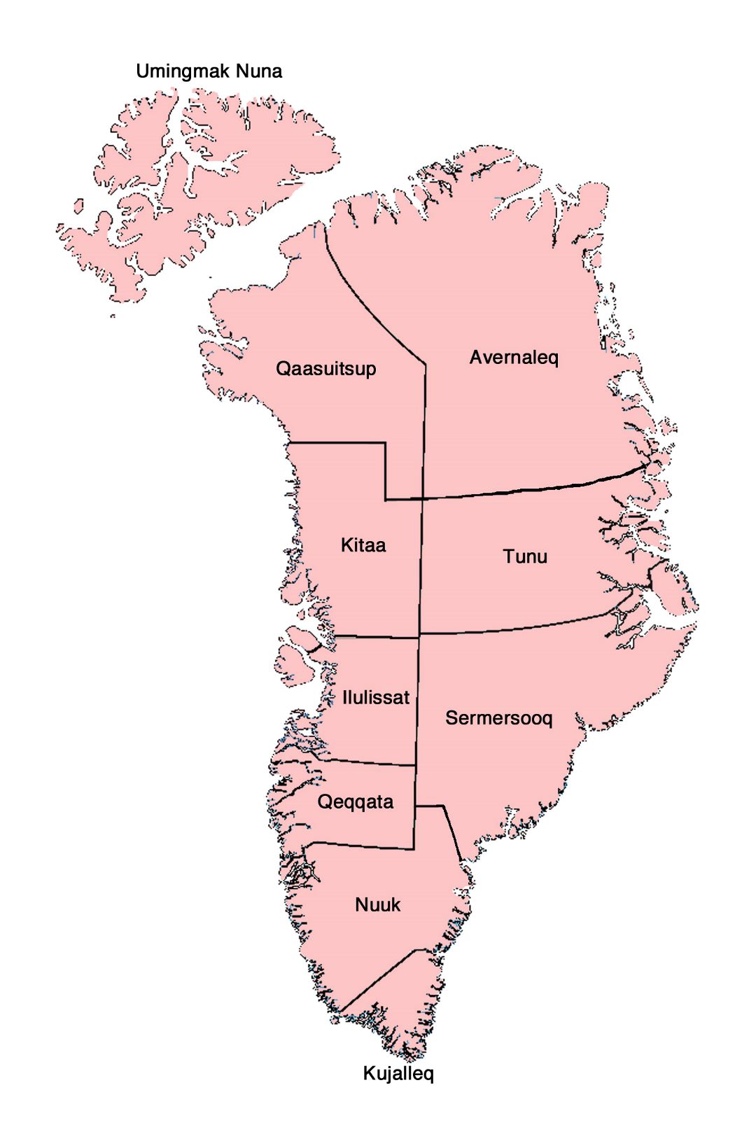 Большая административная карта Гренландии