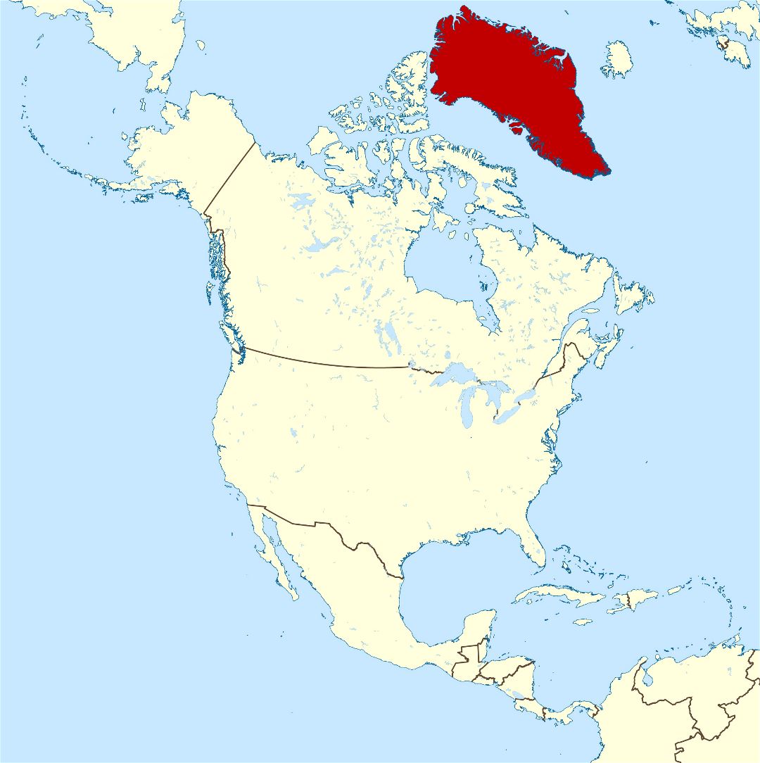 Большая карта расположения Гренландии в Северной Америке
