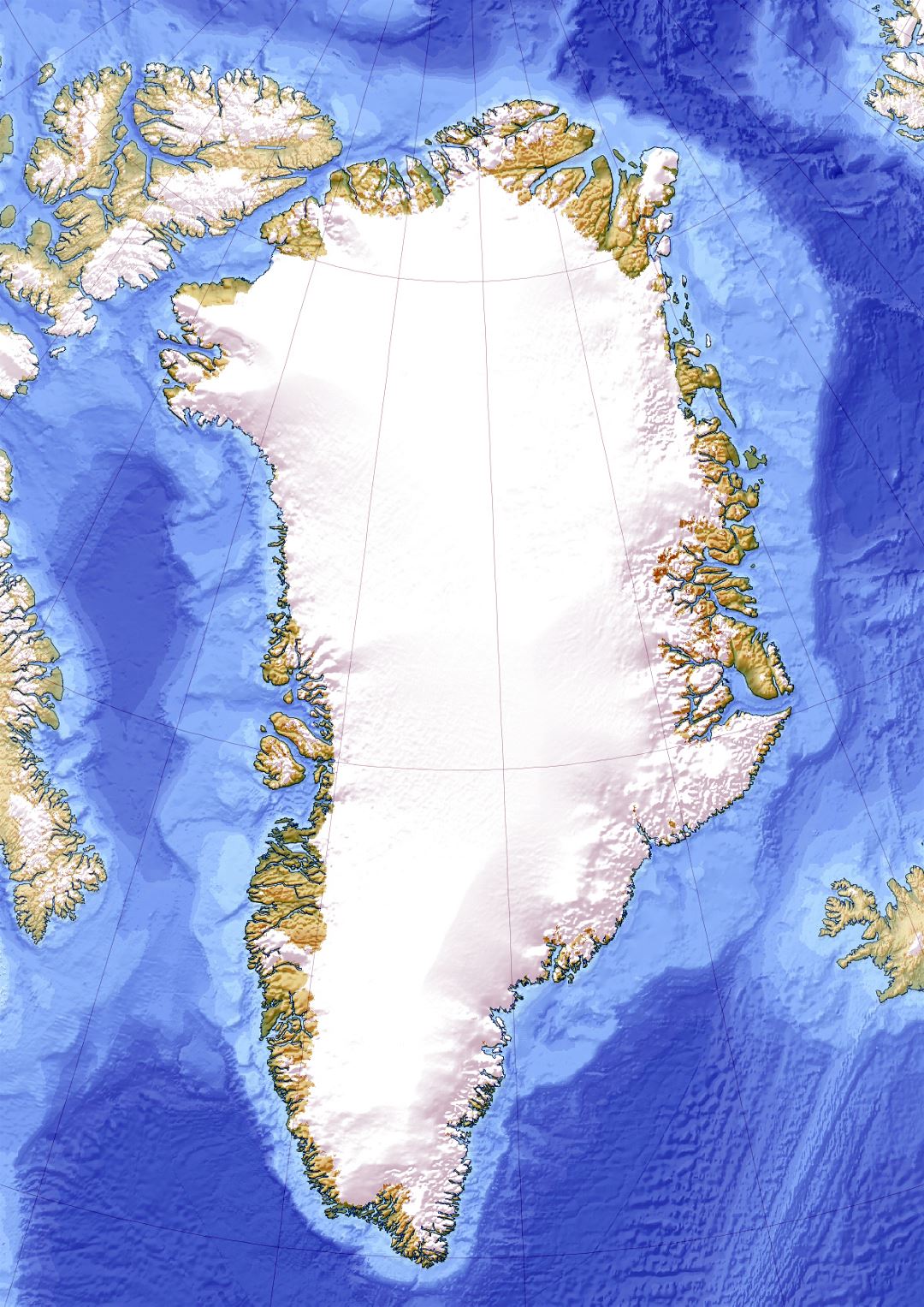 Большая карта рельефа Гренландии