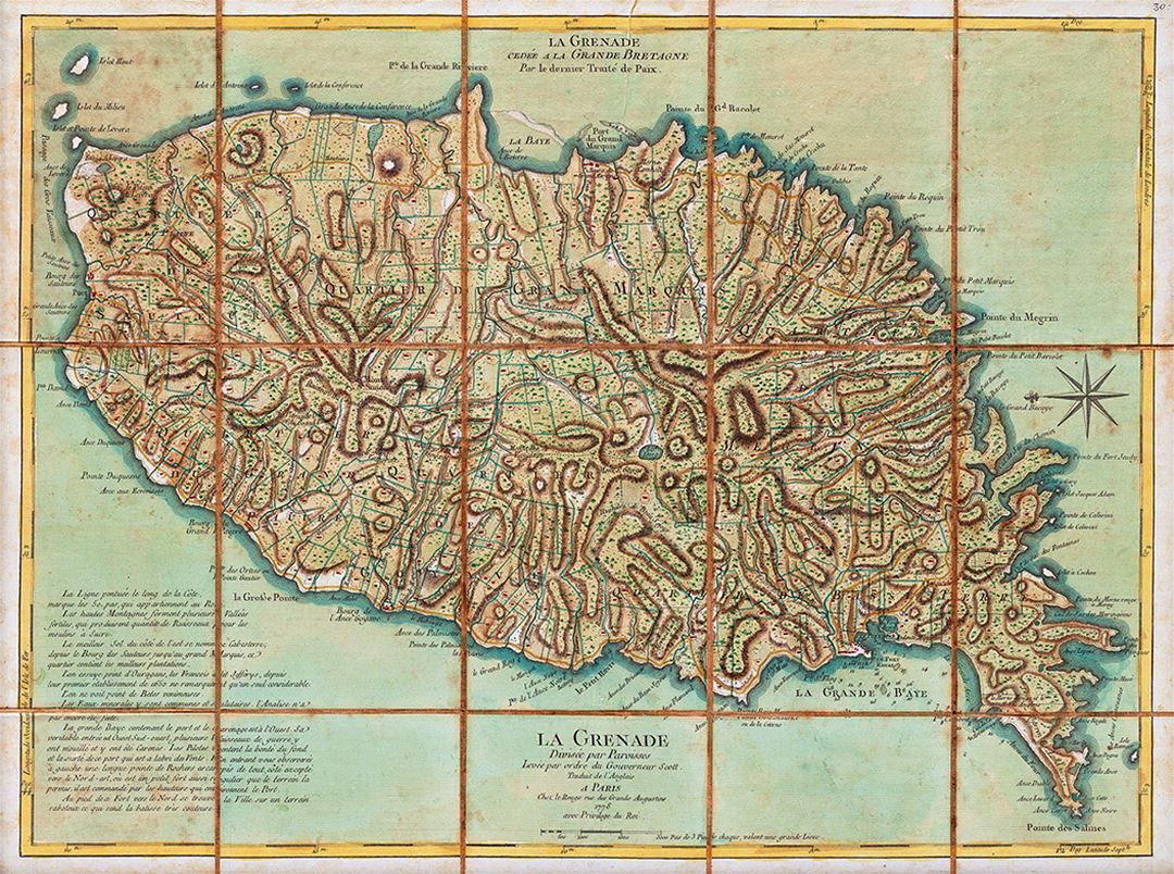 Подробная старая карта Гренады - 1778