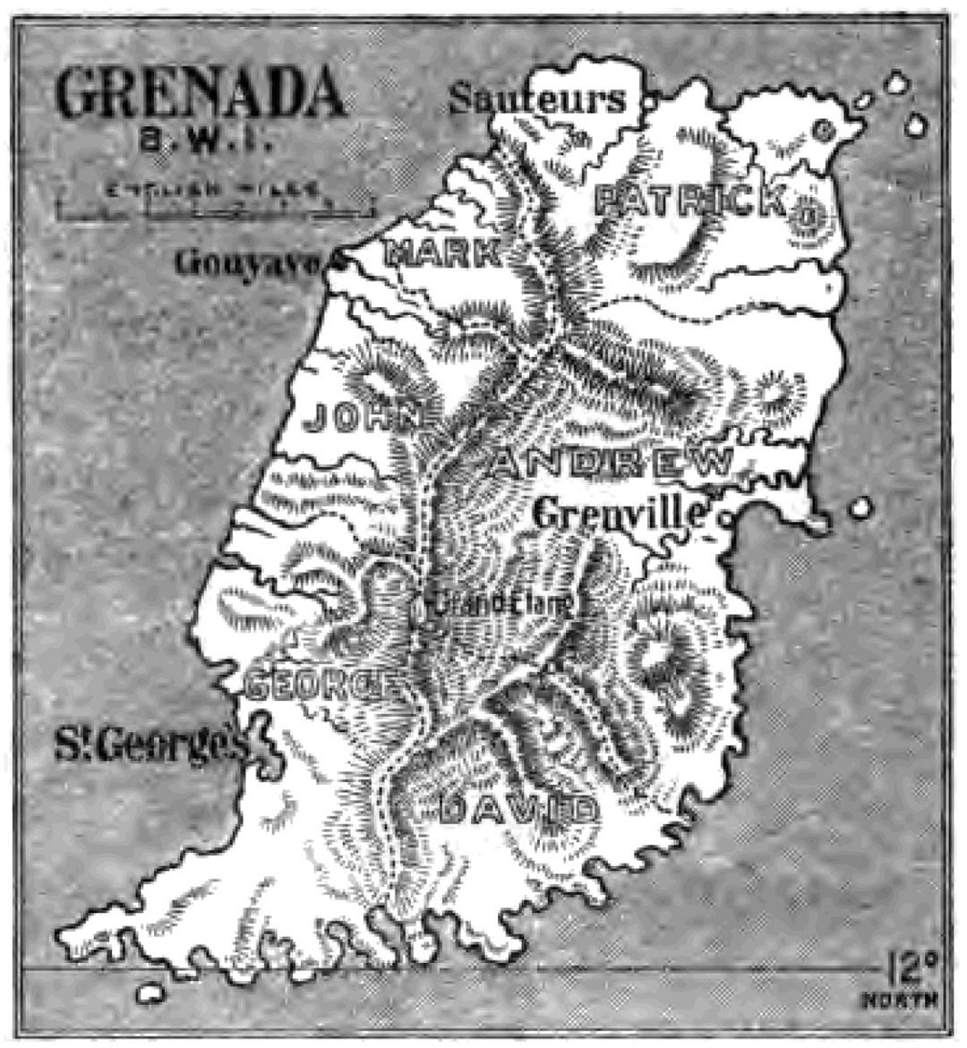 Большая детальная старая карта Гренады с рельефом - 1903