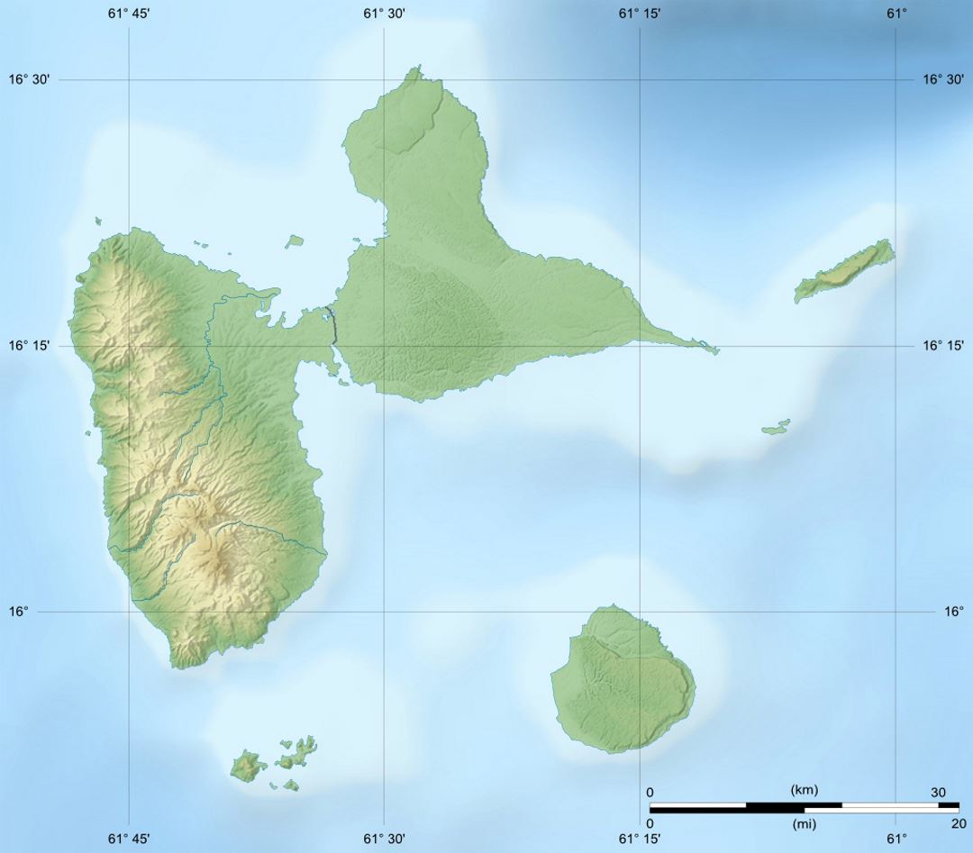 Детальная карта рельефа Гваделупы