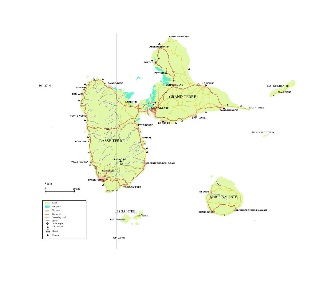 Большая карта Гваделупы с другими пометками