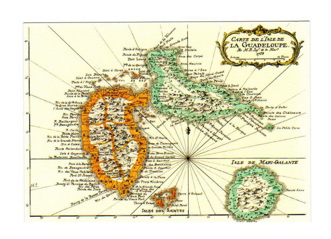 Старая карта Гваделупы