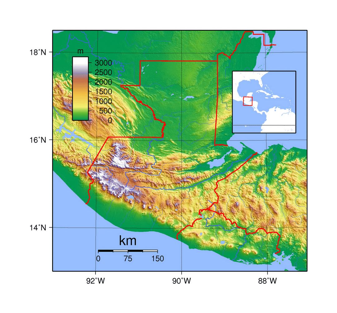 Подробная топографическая карта Гватемалы