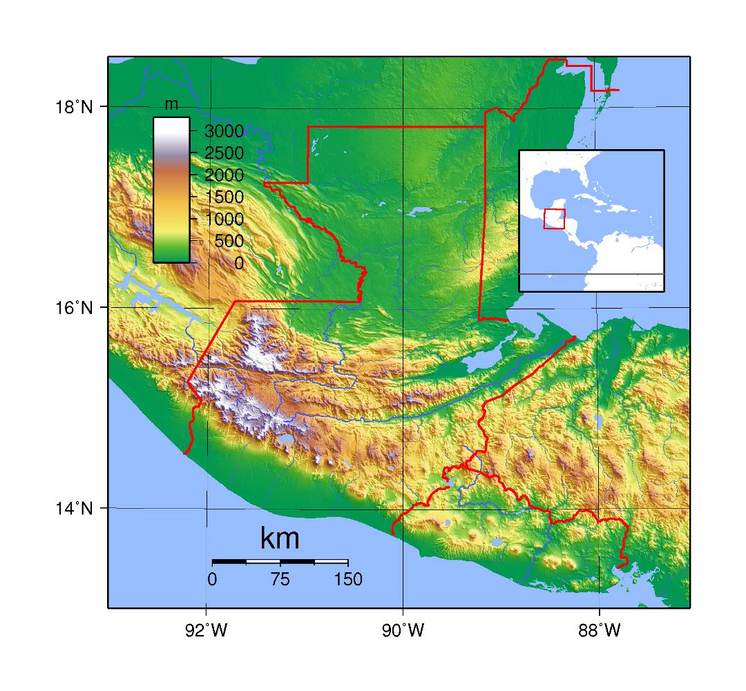 Большая подробная топографическая карта Гватемалы