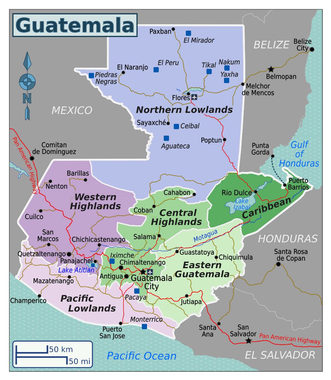 Большая карта регионов Гватемалы
