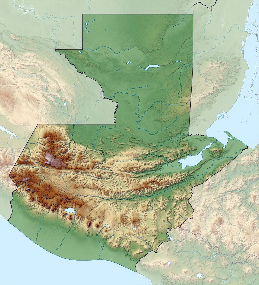 Большая карта рельефа Гватемалы