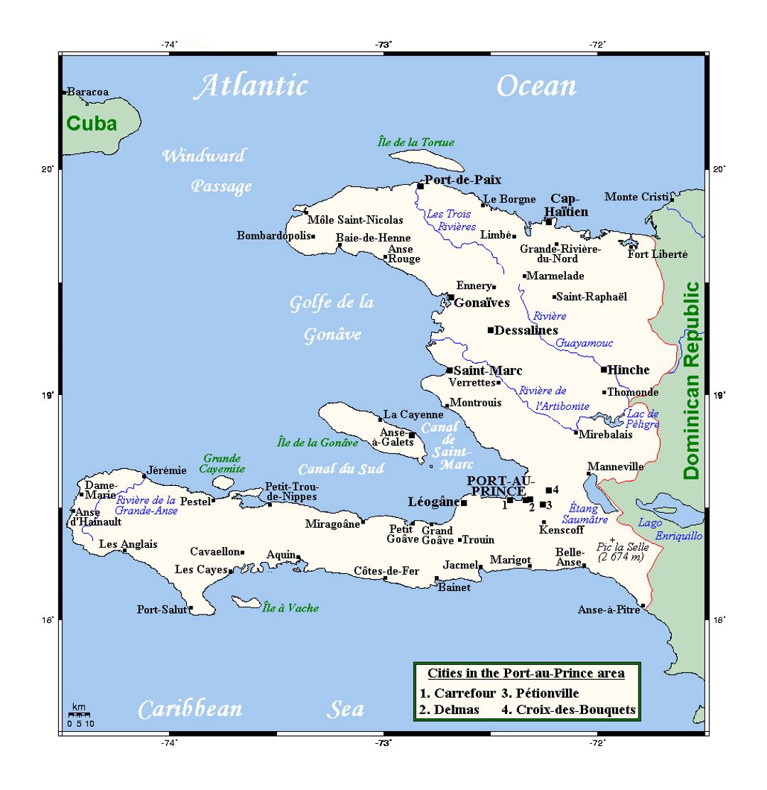 Детальная карта Гаити с городами