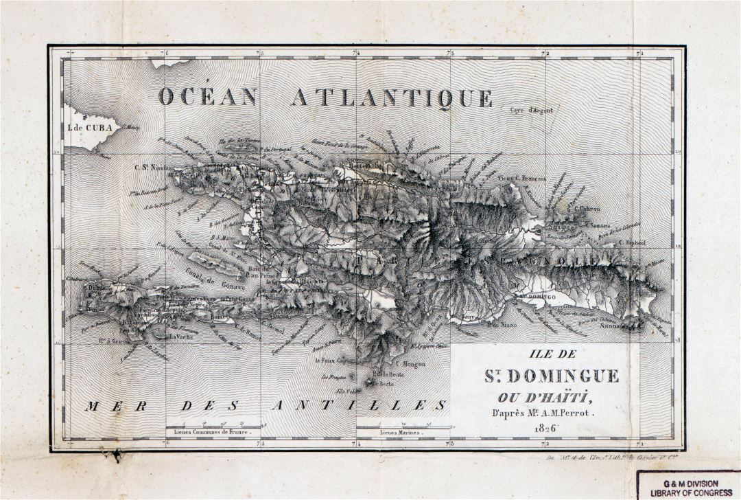 Большая подробная старая карта Санто-Доминго с рельефом - 1826