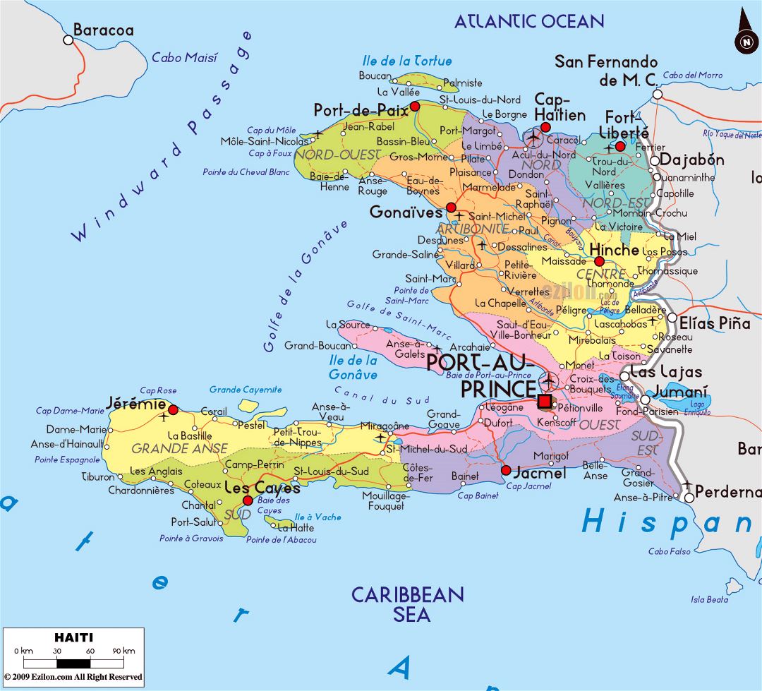 Большая политическая и административная карта Гаити с дорогами, городами и аэропортами