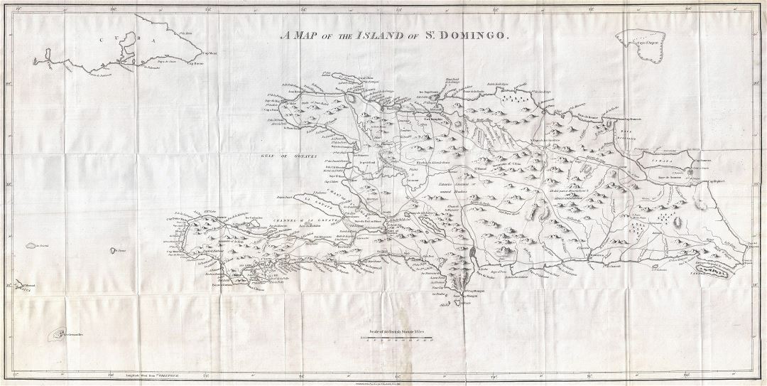 Крупномасштабная старая карта Эспаньолы или Санто-Доминго, Вест-Индии, Гаити, Доминиканской Республики - 1800