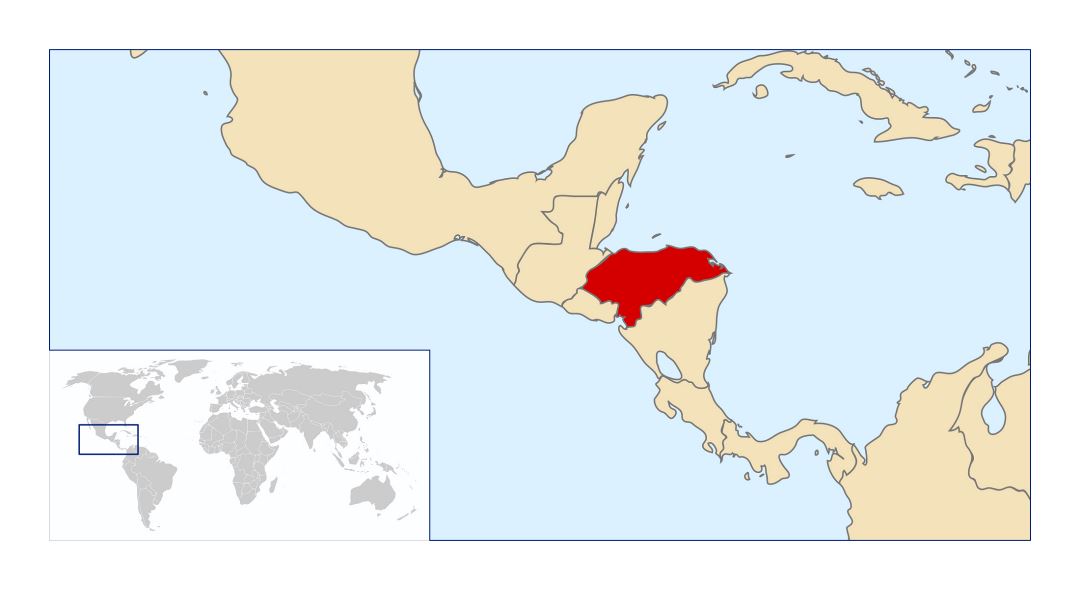 Большая карта расположения Гондураса в Центральной Америке