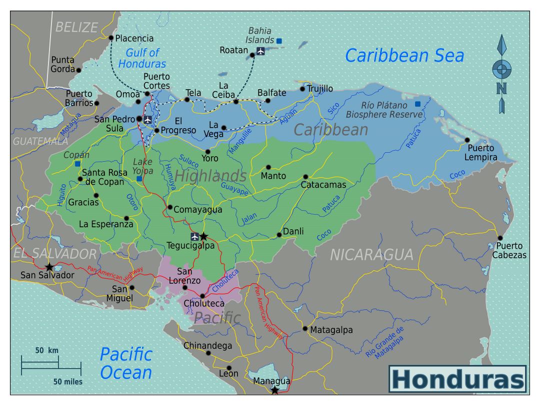 Большая карта регионов Гондураса