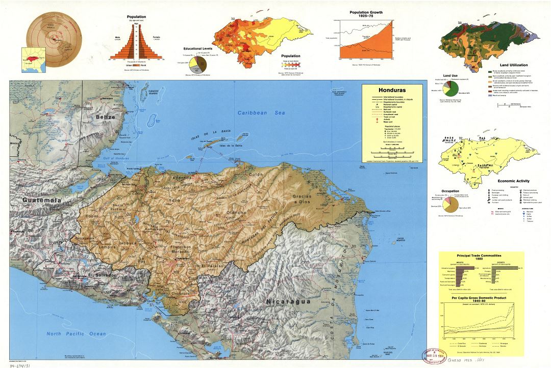 Крупномасштабная профильная карта страны Гондурас - 1983