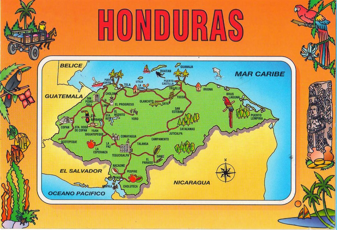 Большая туристическая иллюстрированная карта Гондураса