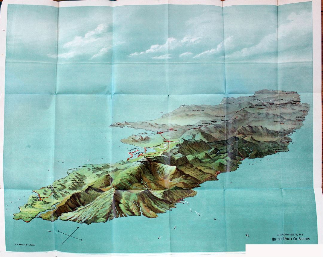 Большая карта Ямайки с высоты птичьего полета