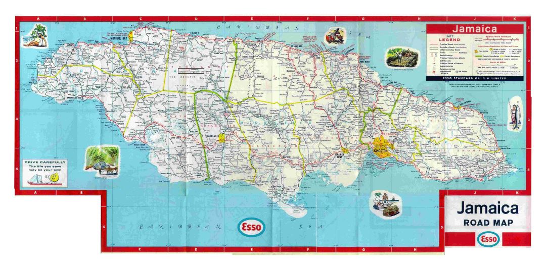 Большая детальная карта Ямайки с дорогами, городами, аэропортами и другими пометками