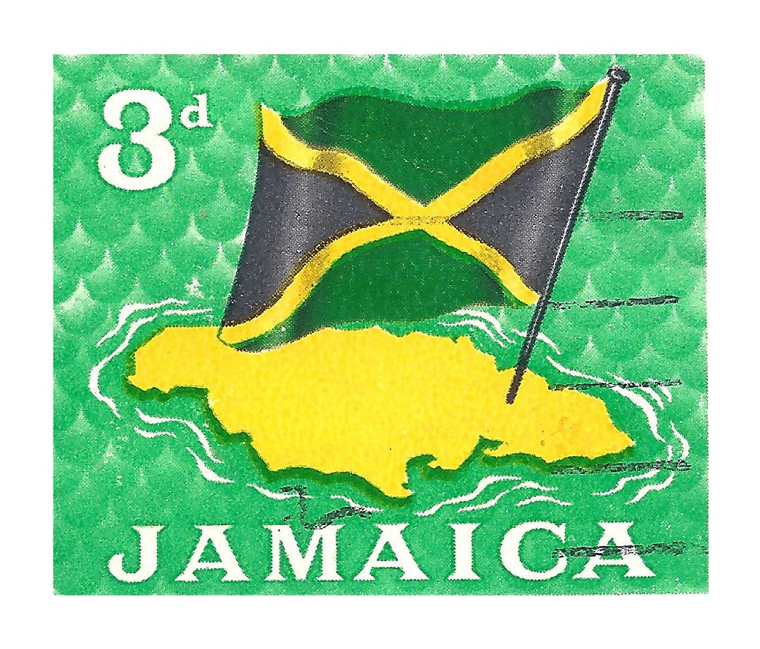 Большая карта Ямайки и почтовая марка флаг