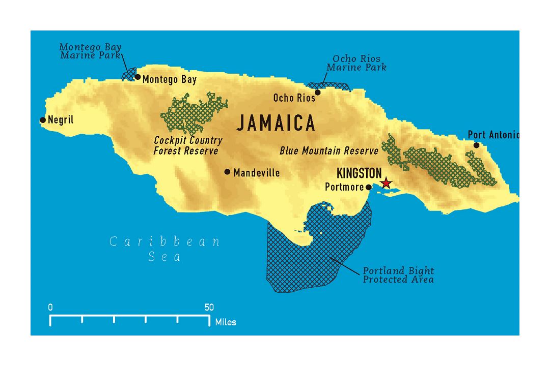 Большая карта Ямайки с другими пометками