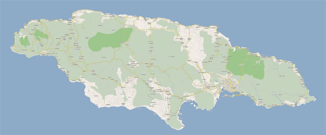 Большая карта дорог Ямайки с городами и деревнями