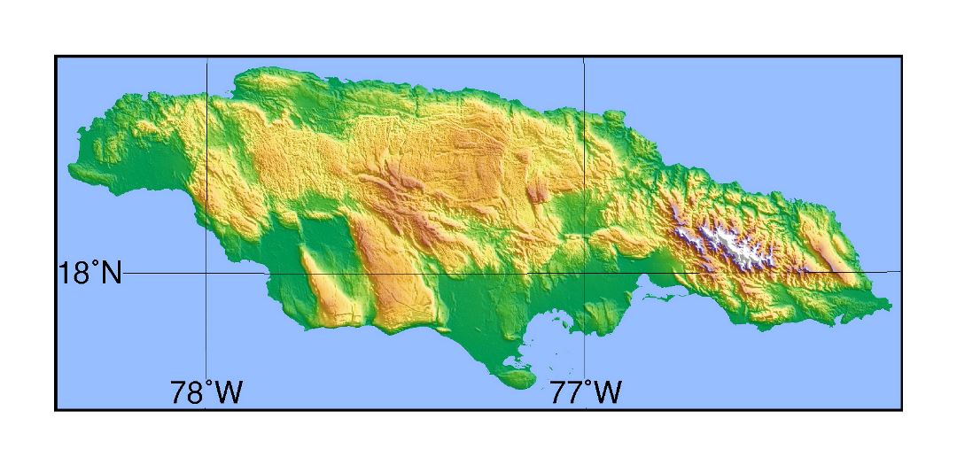 Большая топографическая карта Ямайки