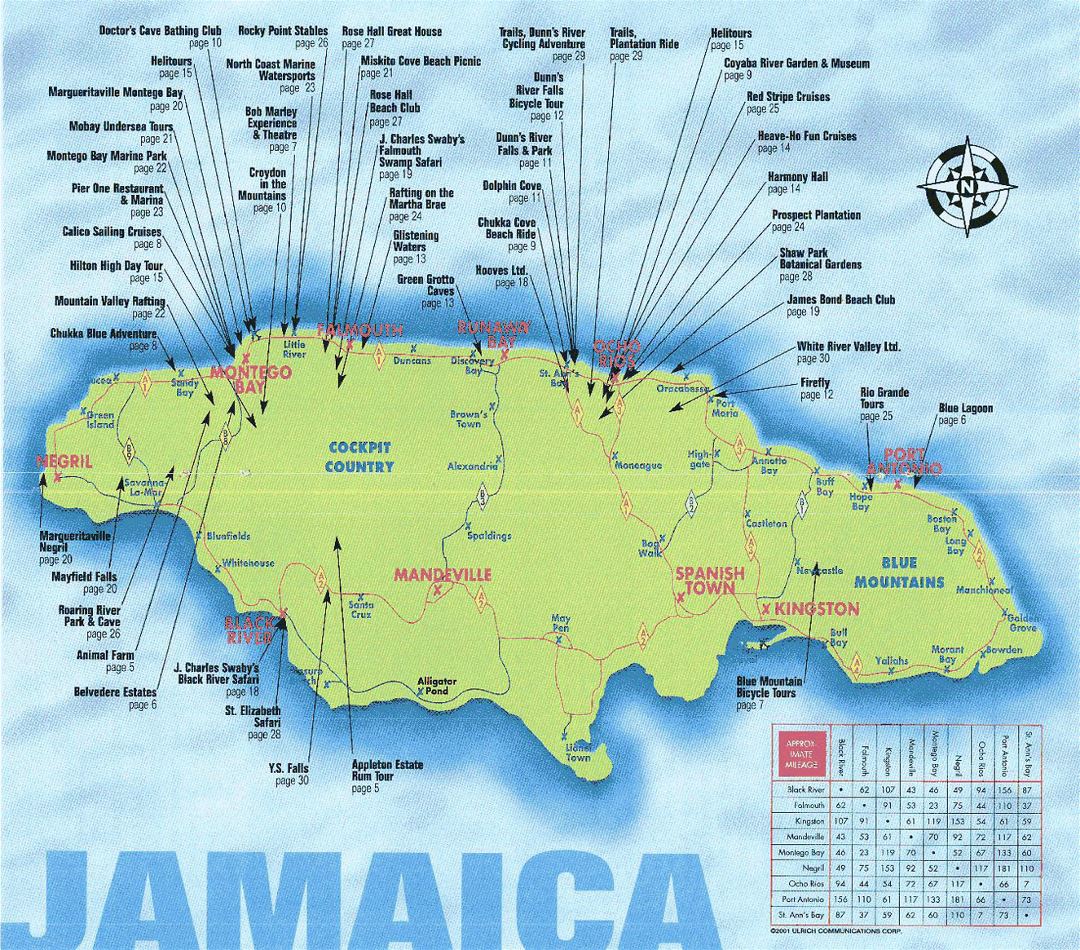 Большая туристическая карта Ямайки