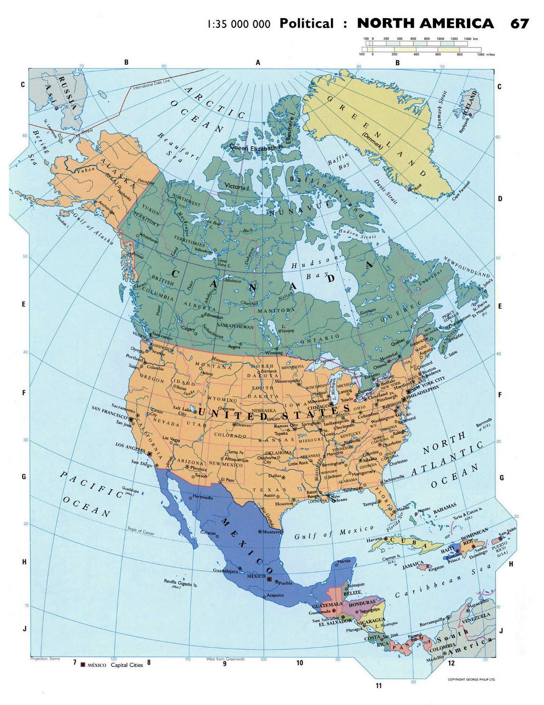 Большая подробная политическая карта Северной Америки