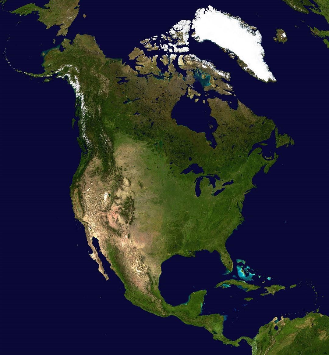 Большая подробная спутниковая карта Северной Америки