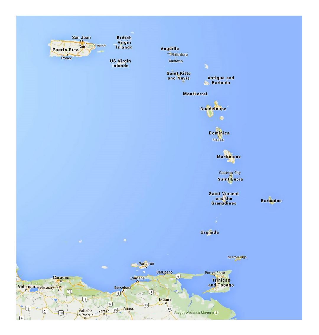 Детальная карта Малых Антильских островов