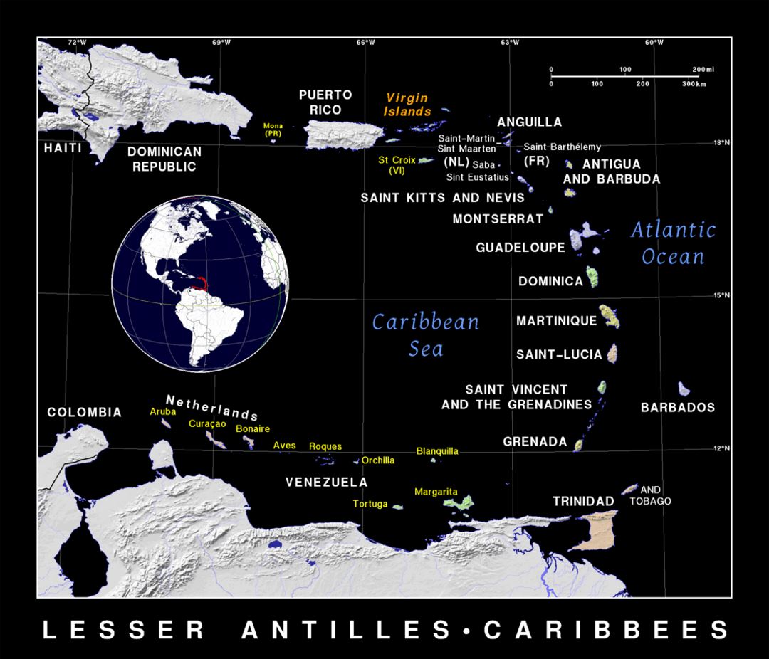 Детальная политическая карта Малых Антильских островов