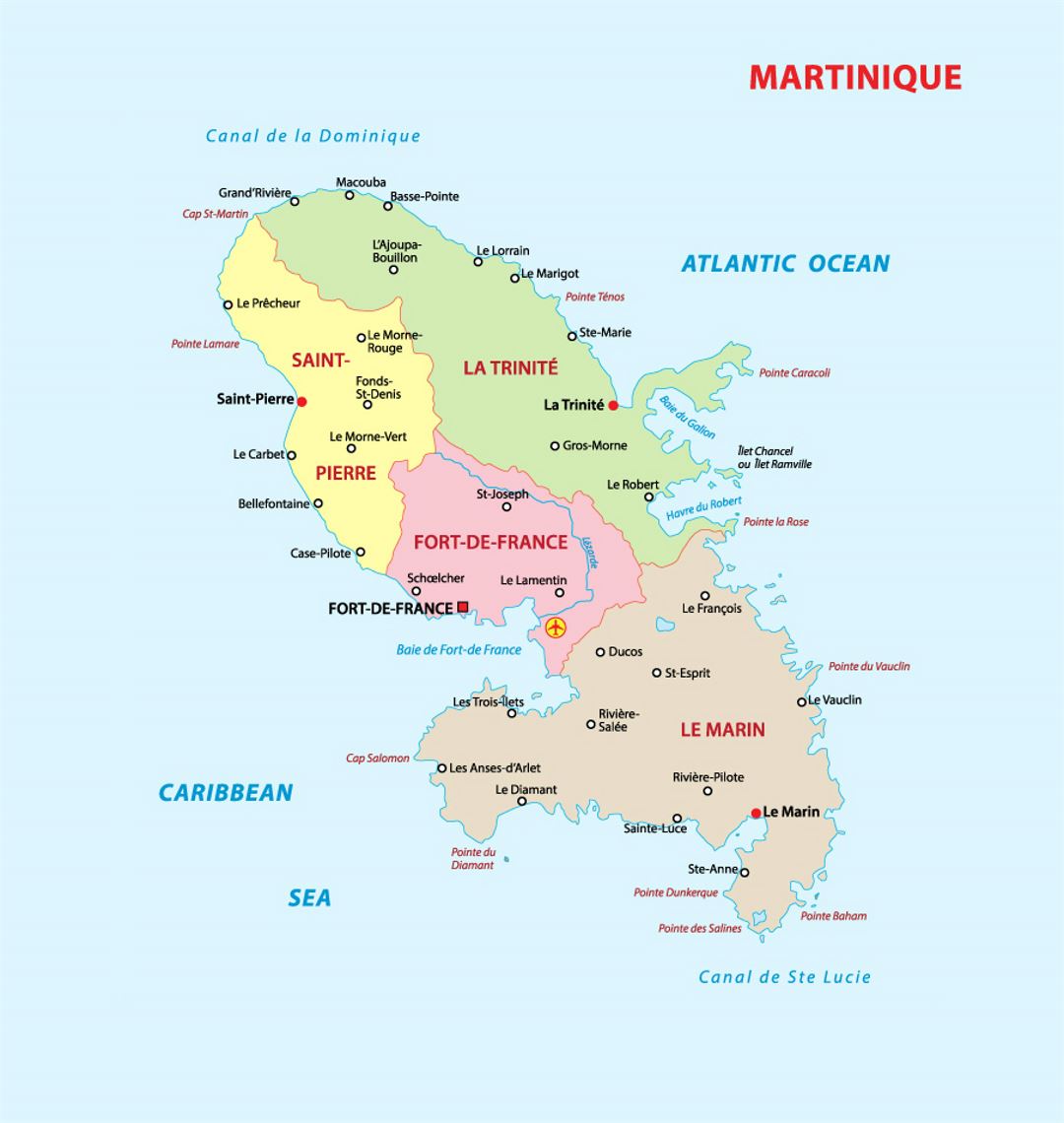 Административная карта Мартиники с городами и аэропортами