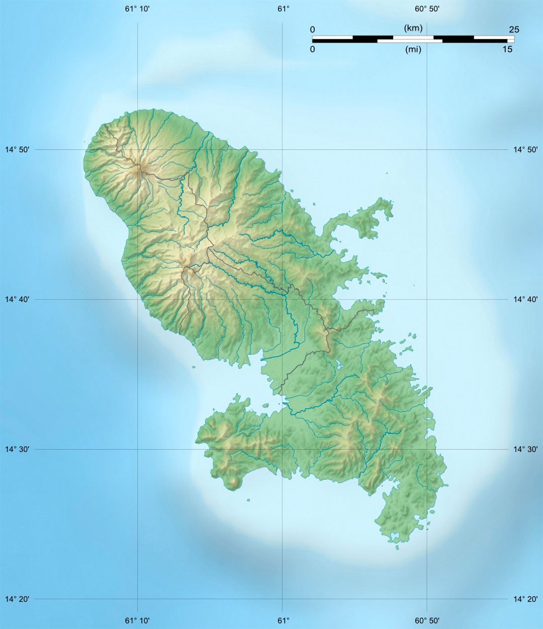 Детальная карта рельефа Мартиники