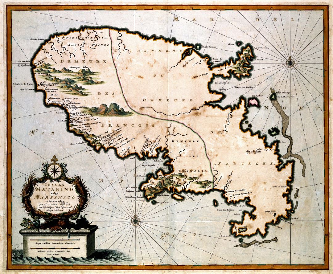 Большая подробная старая карта Мартиники - 1681