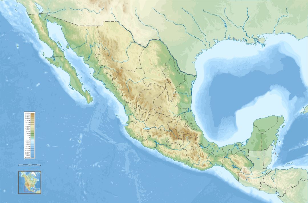 Большая подробная физическая карта Мексики