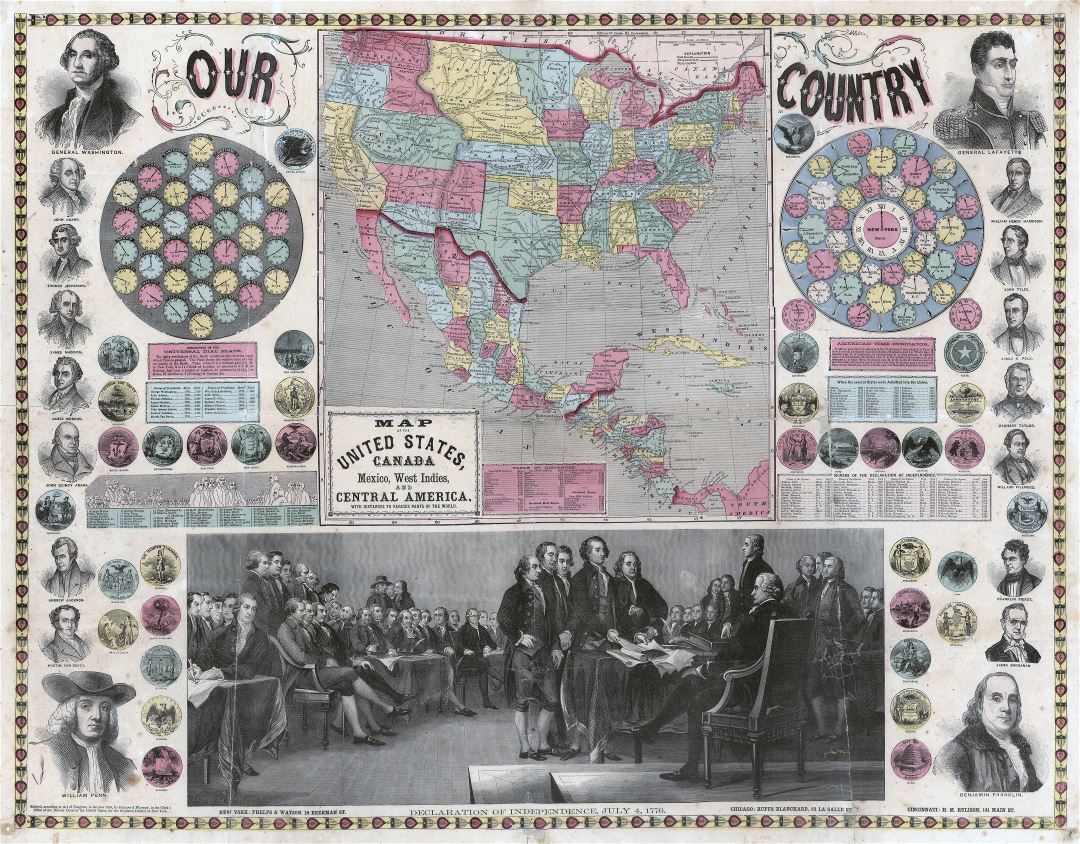 Крупномасштабная детальная старая карта США, Канады, Мексики, Вест-Индии и Центральной Америки - 1859