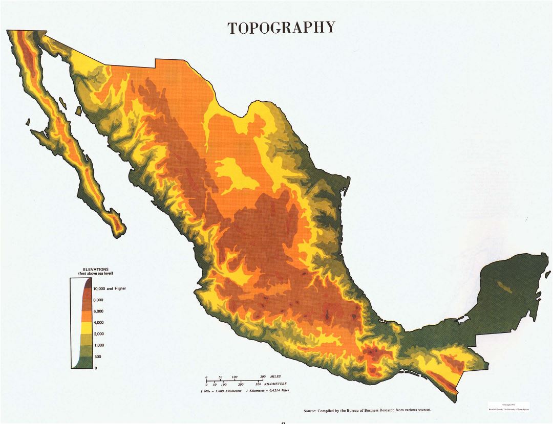 Большая топографическая карта Мексики - 1975