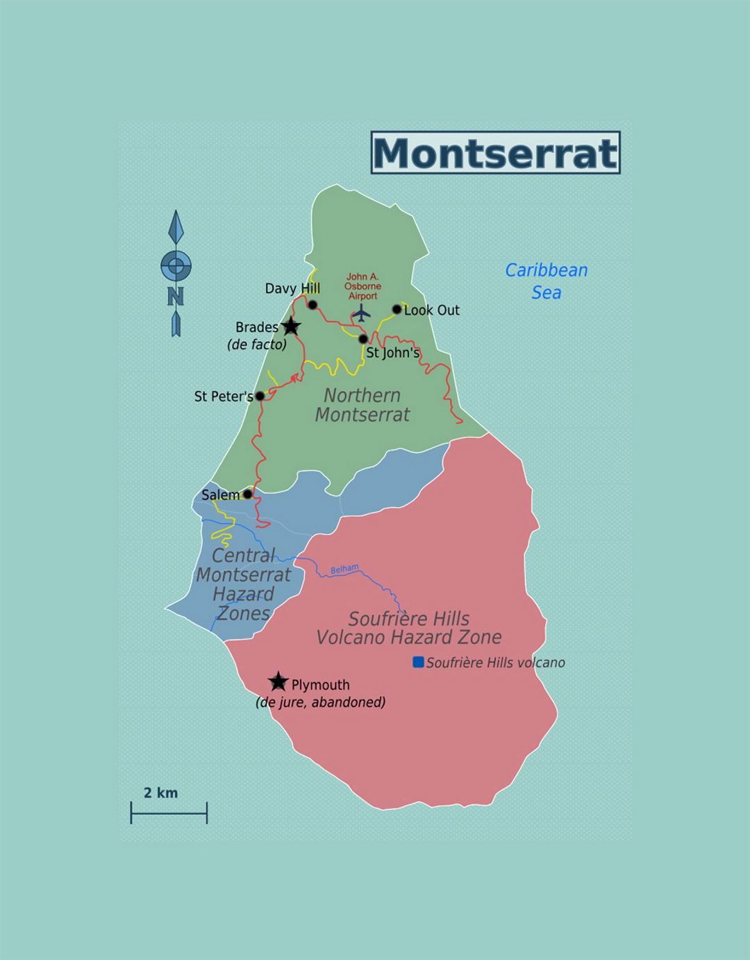 Подробная карта регионов острова Монтсеррат