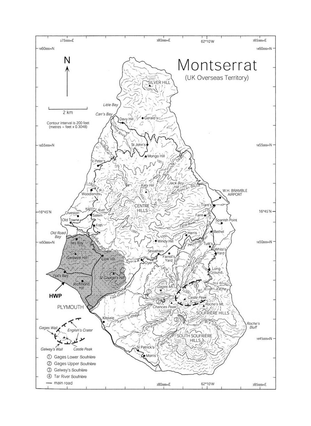 Детальная топографическая карта острова Монтсеррат