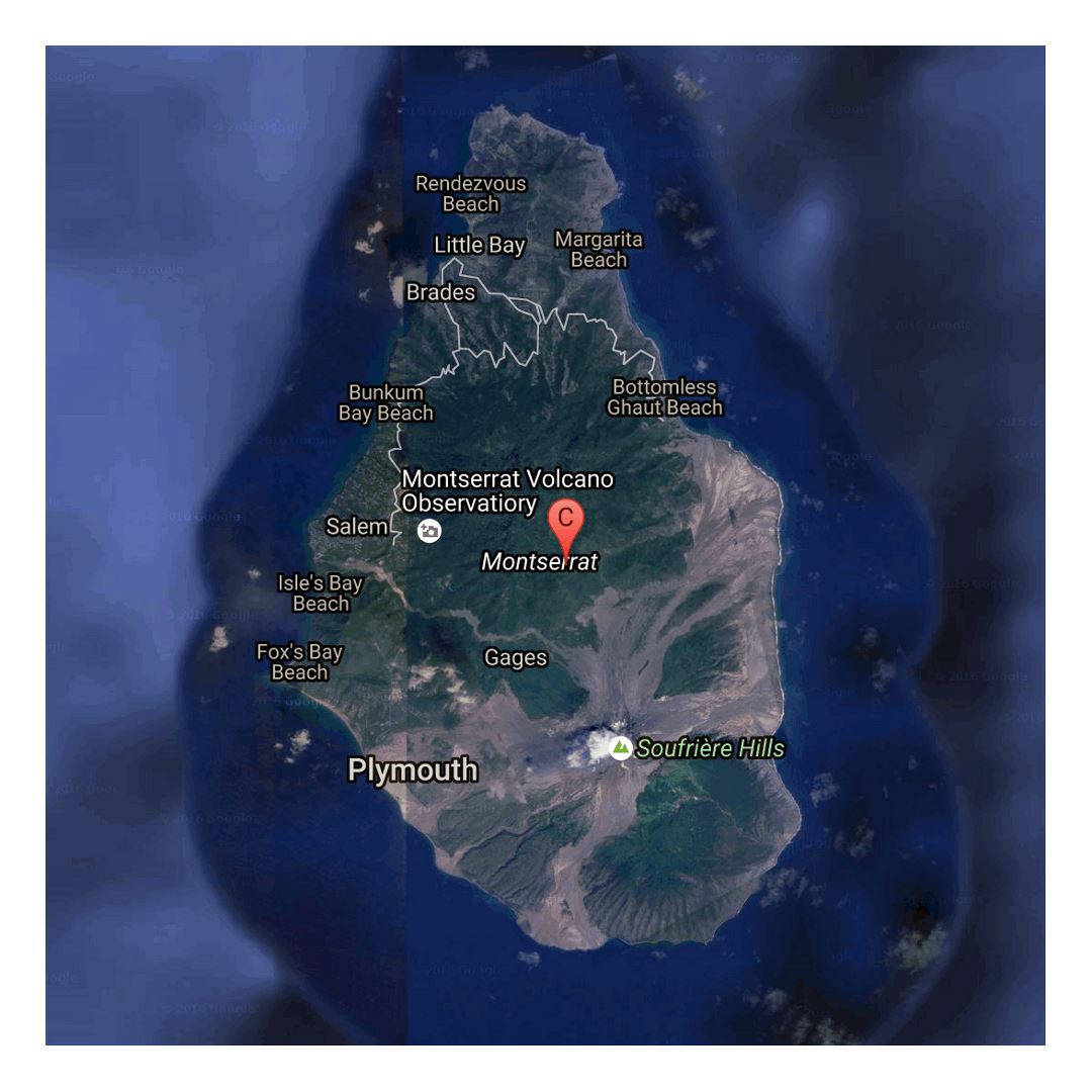 Большая спутниковая карта острова Монтсеррат с другими пометками