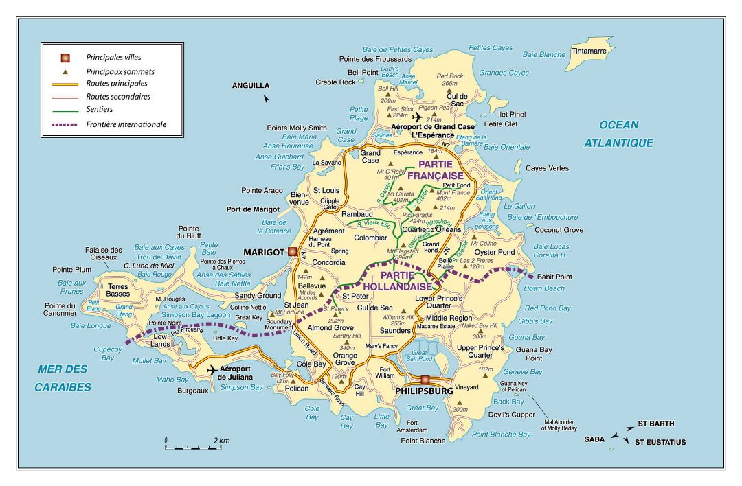 Большая карта дорог острова Сен-Мартен, Нидерландские Антильские острова