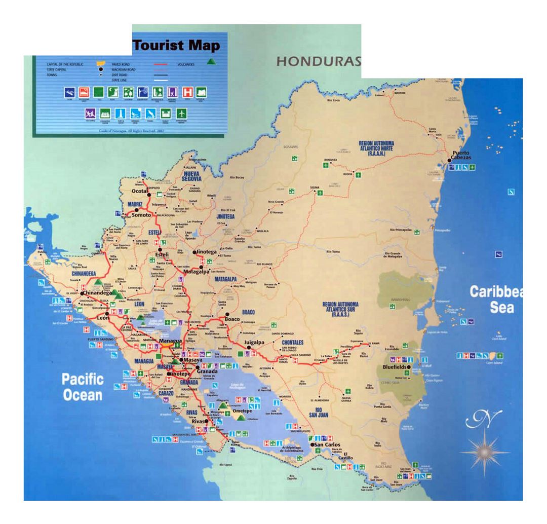 Подробная туристическая карта Никарагуа